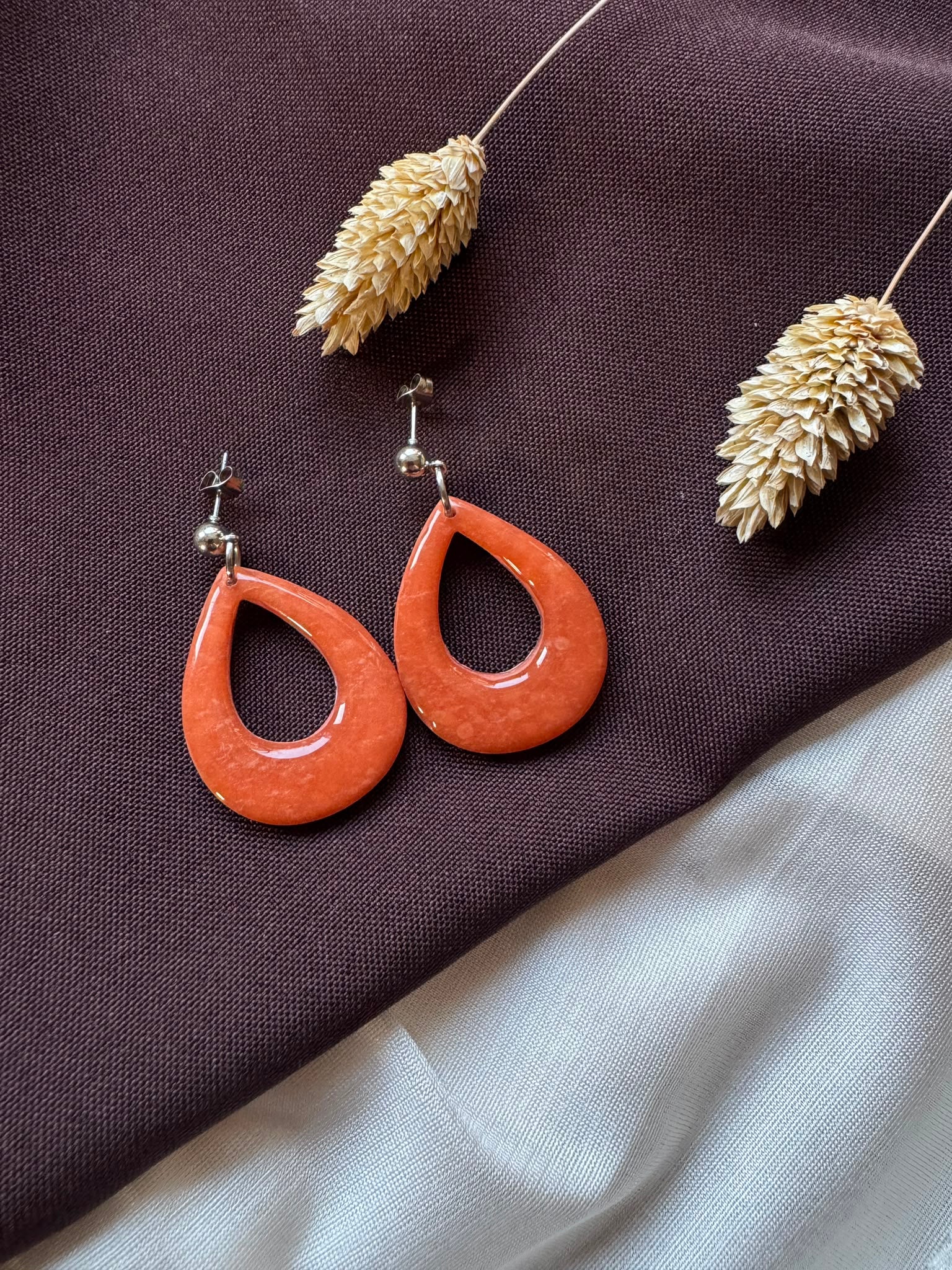 Oorbel fleur oranje - terra